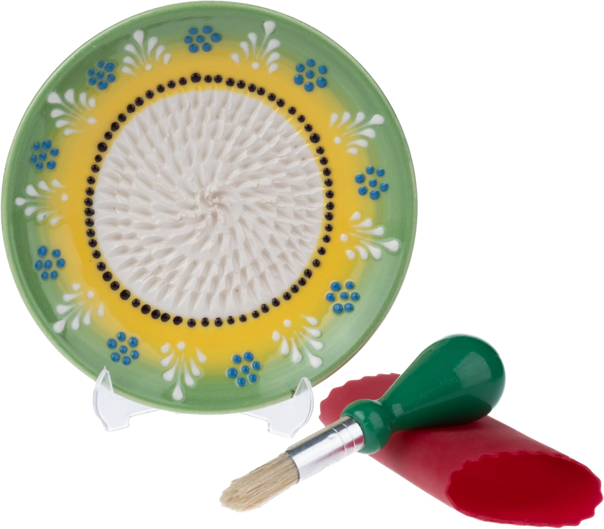 Ceramic Garlic Grater Plate Set – Handmade 4-Piece Press & Natural Grinder for Ginger, Cheese & Spices – Decorative Hand Dish (Green)