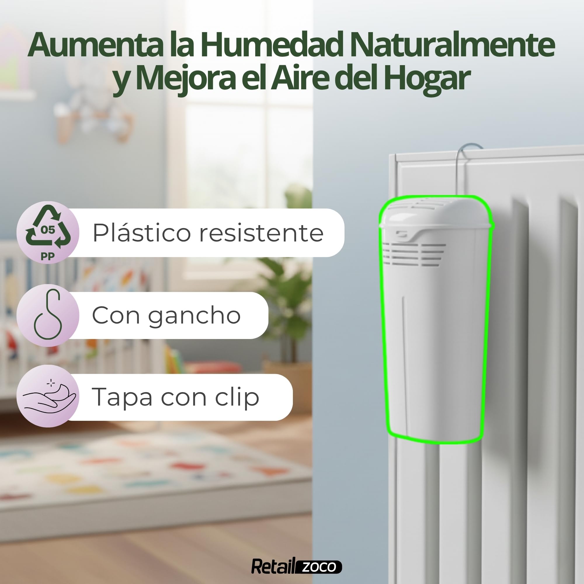 TECHZOCO Humidificador Para Radiador, universal con gancho para colgar flexible, Plástico, Blanco, 3 Unidades