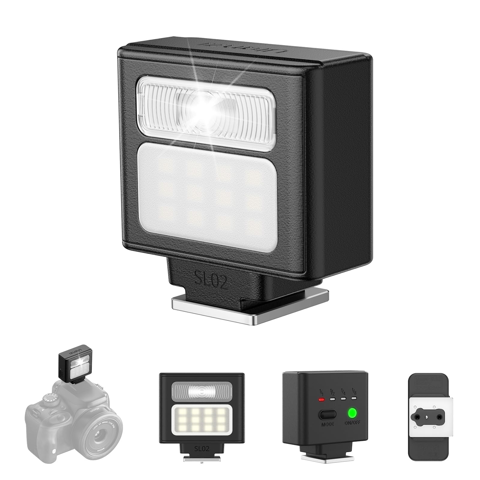ULANZI SL02 Mini Flash Speedlite with Video Fill Light for Canon/Fuji/Sony/Nikon/Panasonic Olympus Pentax, Digital Camera Speedlight Vlogs/Photography/Video Conference Color White-image-6