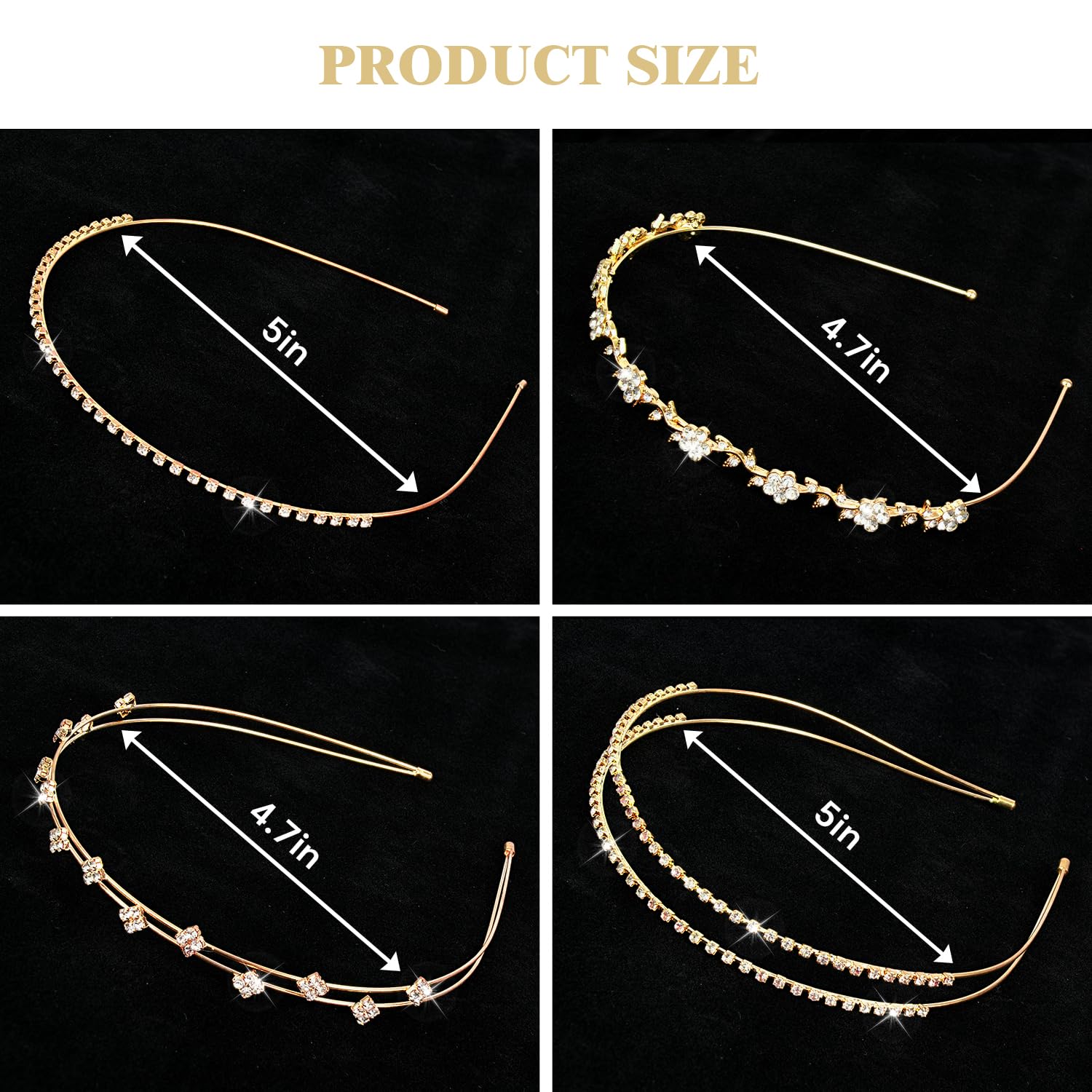 4 Pcs Rhinestone Headbands, Bridal Wedding Headband, Crystal Flower Girl Headpiece, Goddess Leaves Crown Metal Hair Band, Fairy Hair Accessories for Women, Prom Tiaras for Birthday Party - Image 4