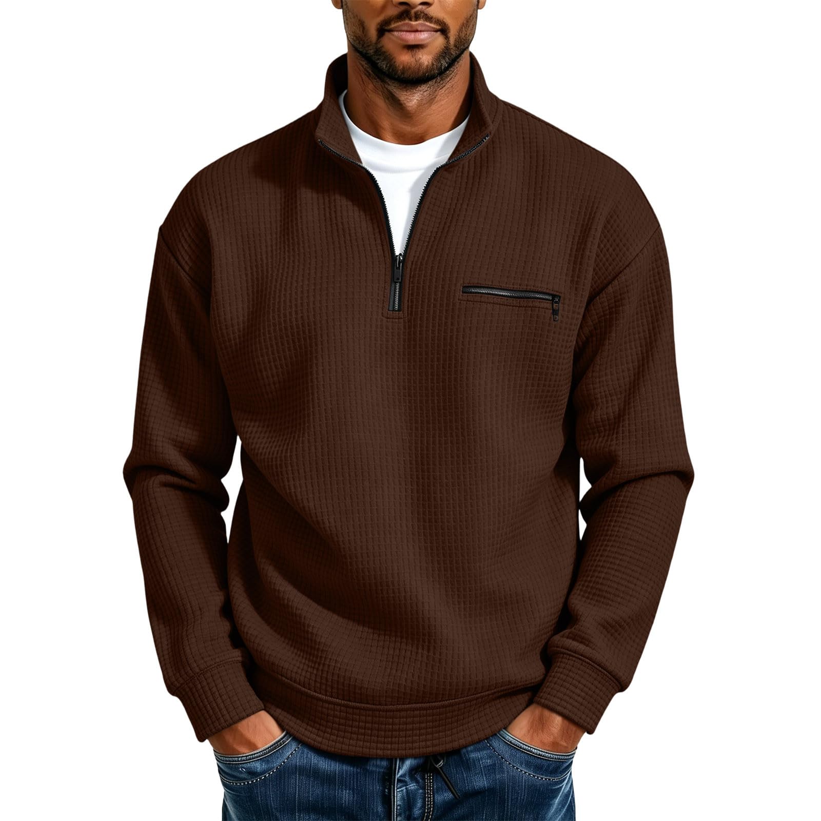 Generico Felpa Uomo Slim Fit Manica Lunga Felpa con Zip Tinta Unita Casual | Regular Fit Confortevole, Girocollo Essenziale, Maniche Lunghe e Finiture Elastiche per Libertà di Movimento Quotidiana