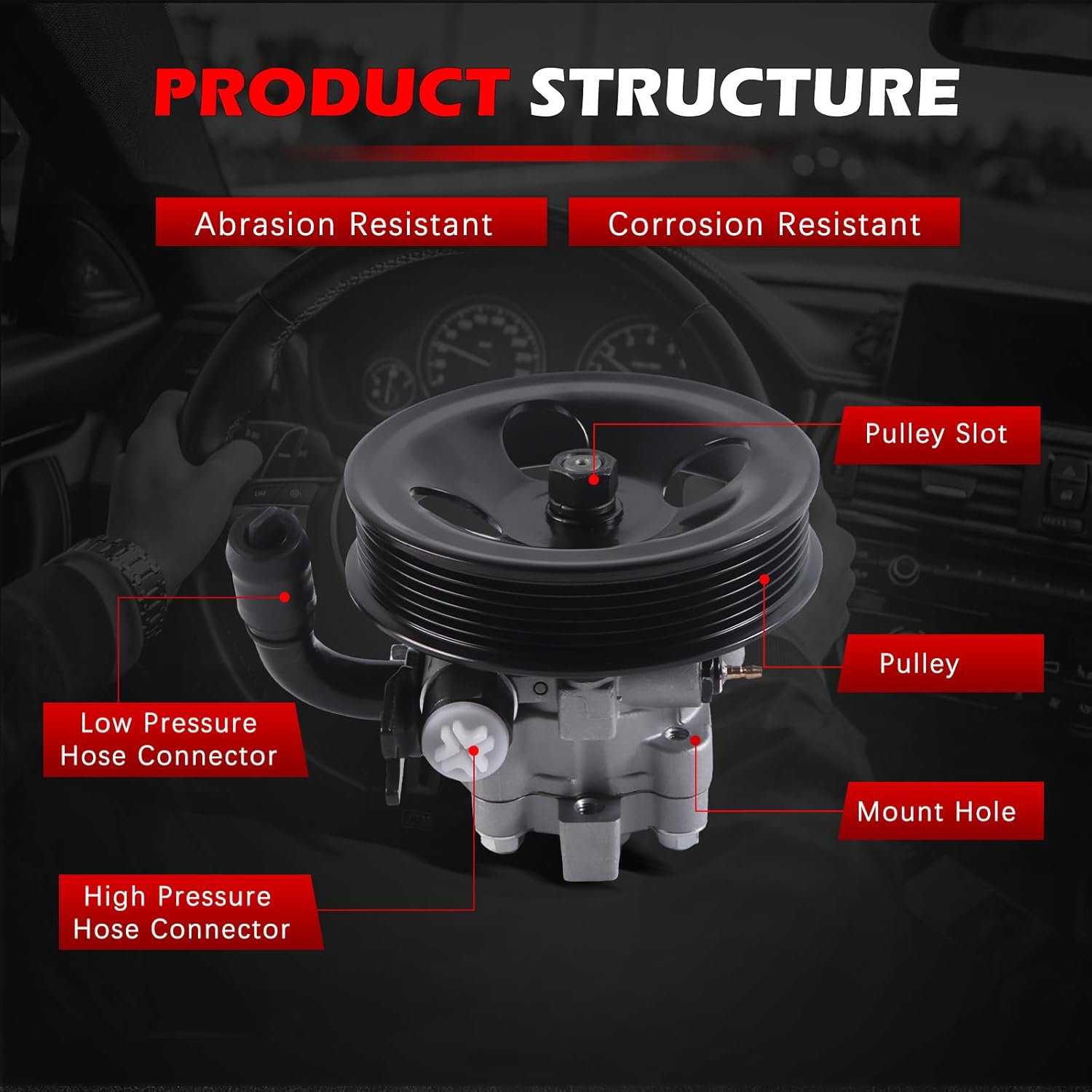 96-148 Power Steering Pump Fit for Magentis 2007-2010 for Optima 2006-2010, for Rondo 2007-2012 2.4L L4, Power Assist Pump Replace for 96148, 571002G000