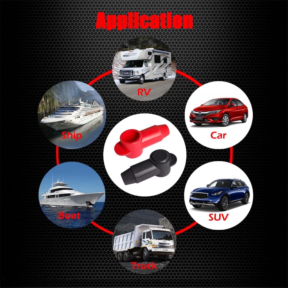 12 Pcs Silicone 1/4", 5/16" Stud Terminal Covers, Flexible Post Terminal Cover Protector Boot for Battery Power & Ground Junction Block Post, Fits 16-6 Gauge Wire (Red & Black)