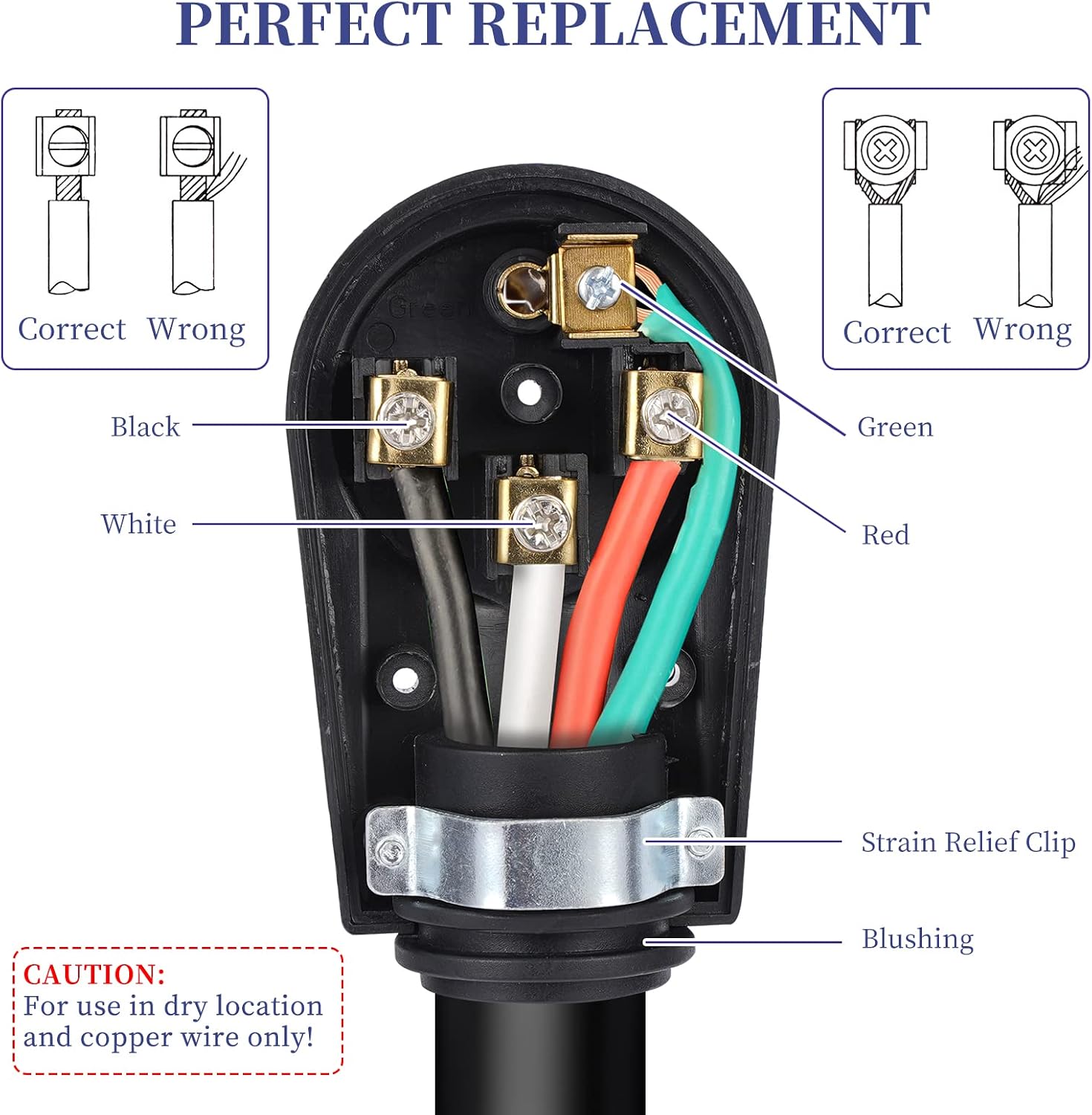 50 Amp RV Plug Replacement Male NEMA 14-50AMP, 125/250V, ETL Certified, with Ergonomic Design Handle and Installation Instruction, Black