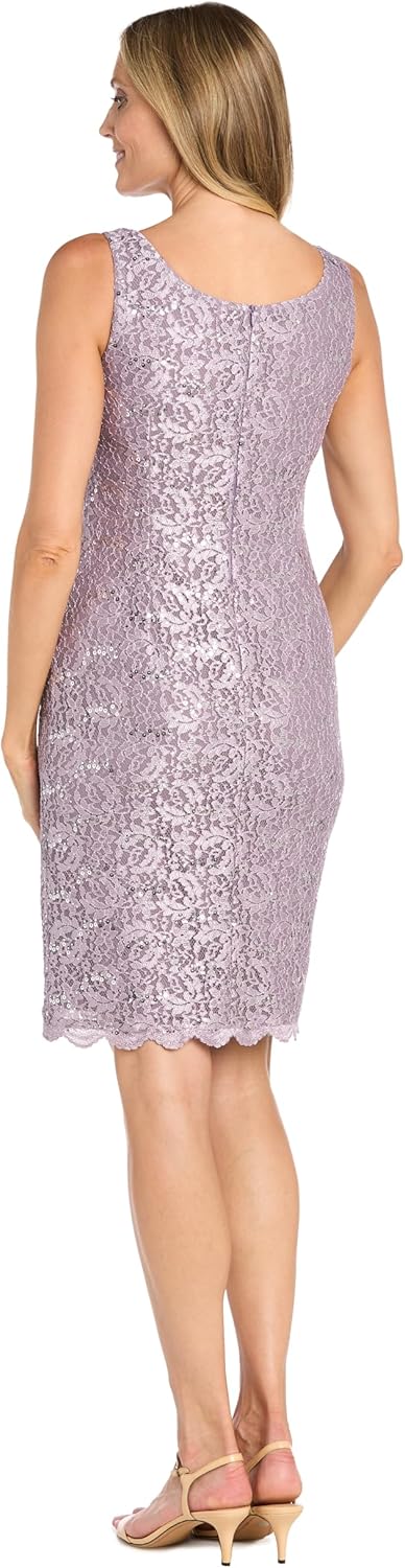 Elegant 2-Piece Lace Jacket Dress W/Scalloped Trim & Beaded V-Neckline - Formal Knee-Length Ensemble