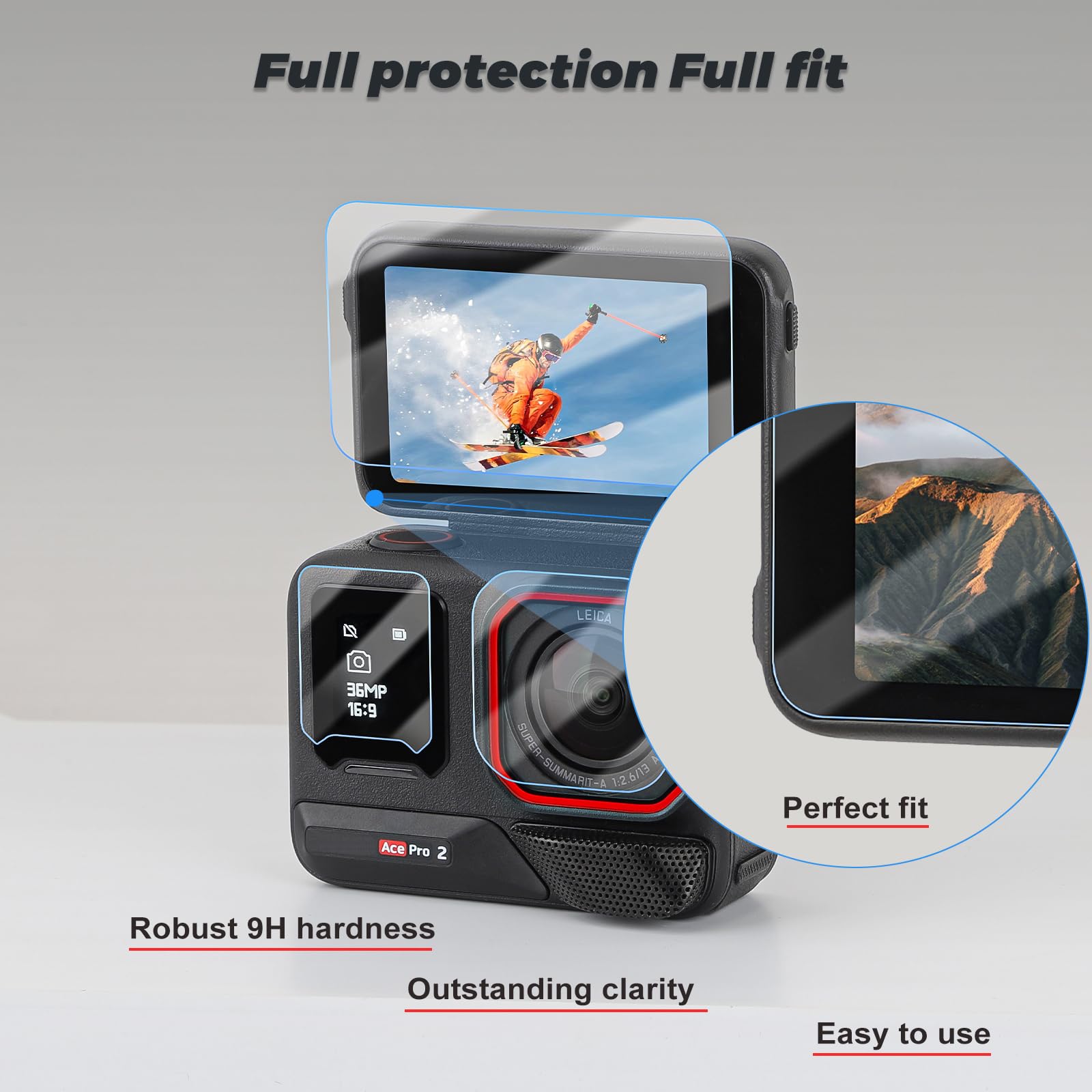 Pellicola protettiva per display Ace Pro 2-2 Pack per obiettivo e protezione schermo per Ace Pro 2 accessori, vetro temperato 9H, durezza HD, antigraffio, vetro temperato