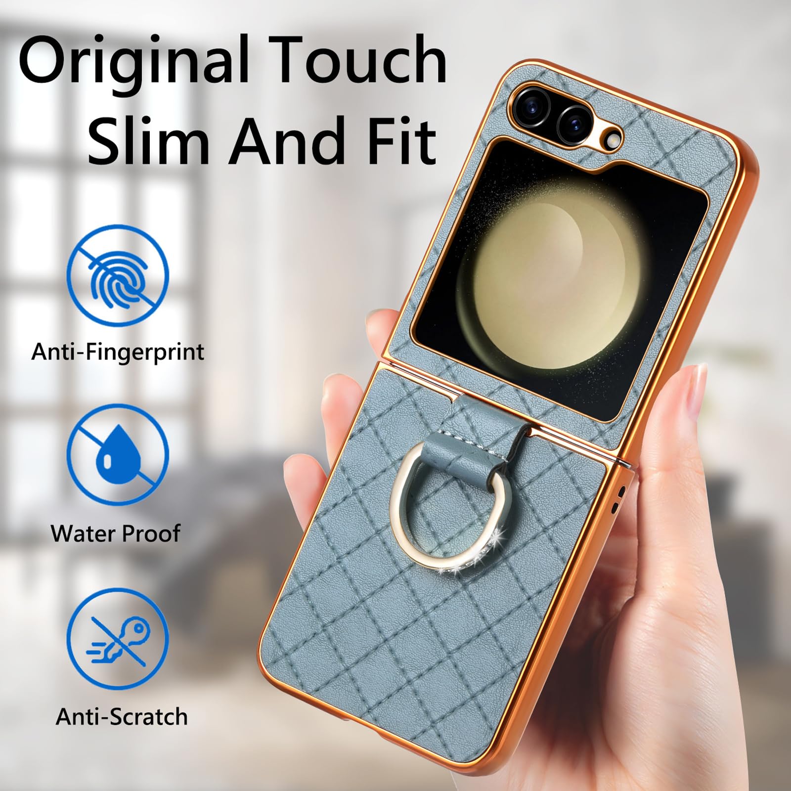 Custodia in Pelle per Samsung Galaxy Z Flip 5, Cover per Telefono elettrolitico di Lusso con Supporto per Anelli Scintillanti Guscio Sottile Protettivo Antiurto