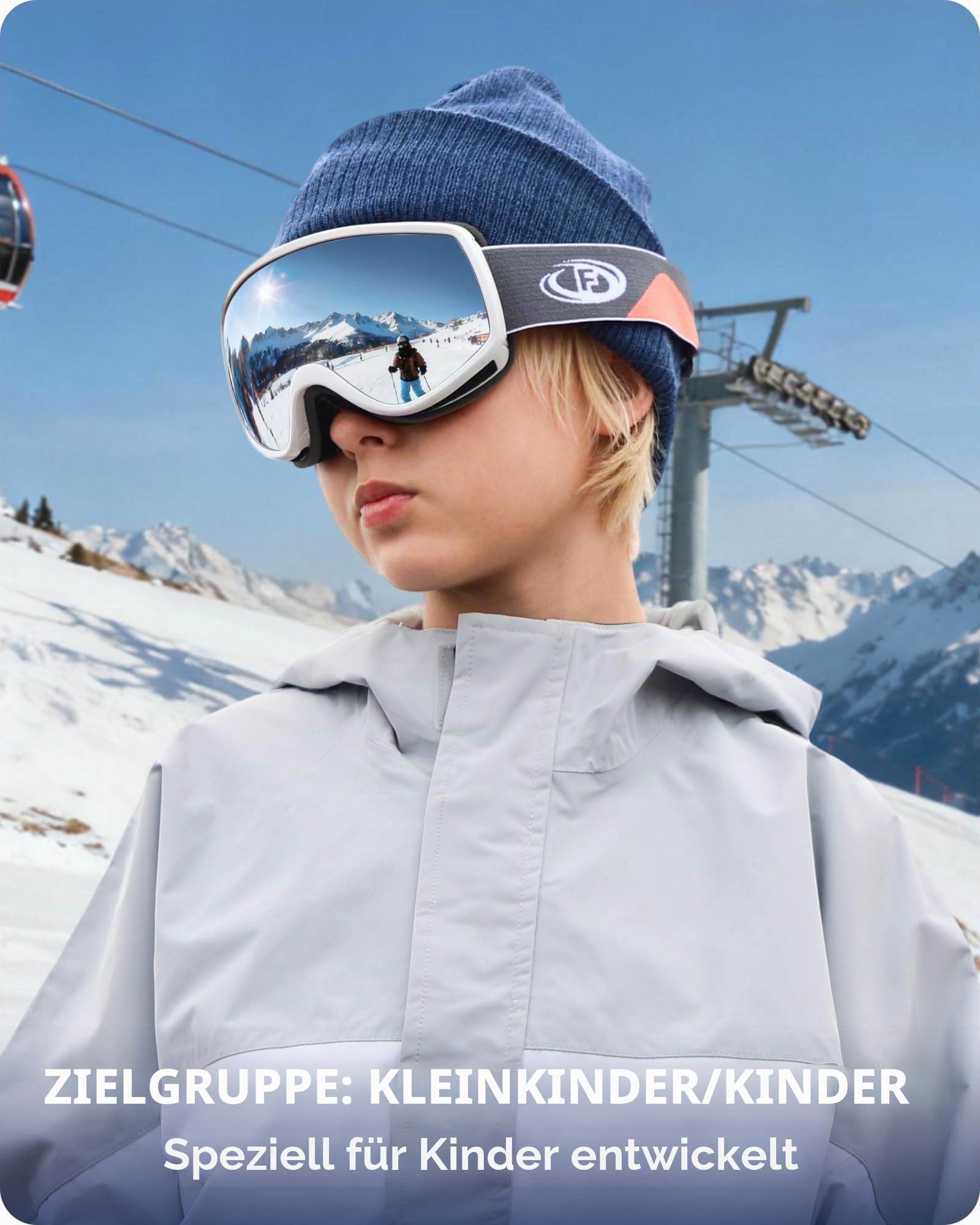 Findway Skibrille Kinder, Snowboardbrille Helmkompatible Schneebrille Verspiegelt 100% UV-Schutz Anti-Nebel Kinder Skibrille für Jungen Mädchen 3-12 Jahre
