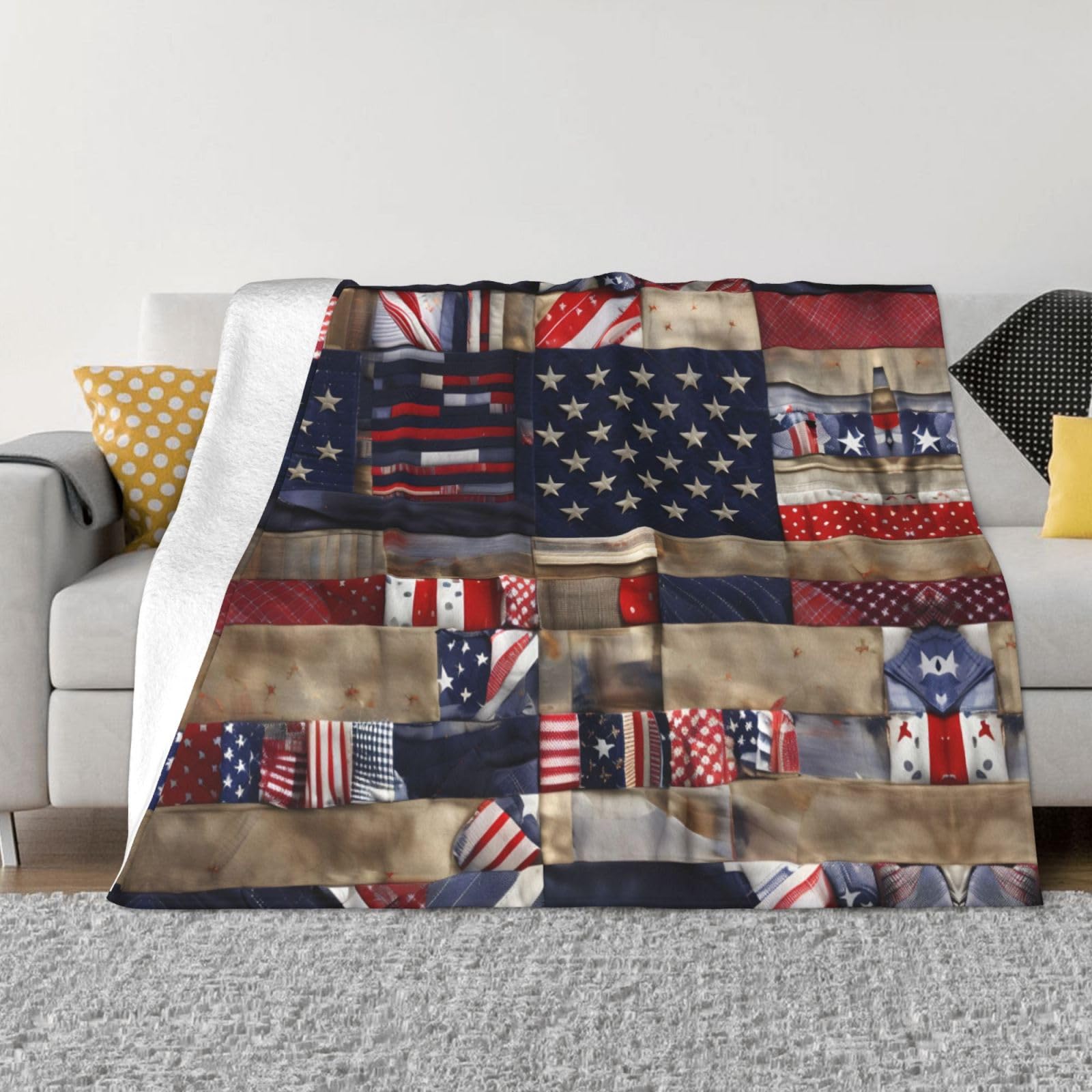 Couverture en peluche USA patchwork, le cadeau réconfortant idéal