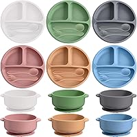 Vista 9 de Dandat Juego de 24 piezas de silicona para bebés, 6 ventosas para bebés, 6 platos de succión divididos con 6 tenedores, 6 cucharas, juego