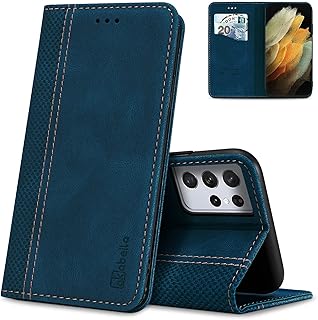 AKABEILA Funda para Samsung Galaxy S22 de piel de alta calidad con cierre magnético, ranuras para tarjetas, funda para teléfono a prueba de golpes, color azul