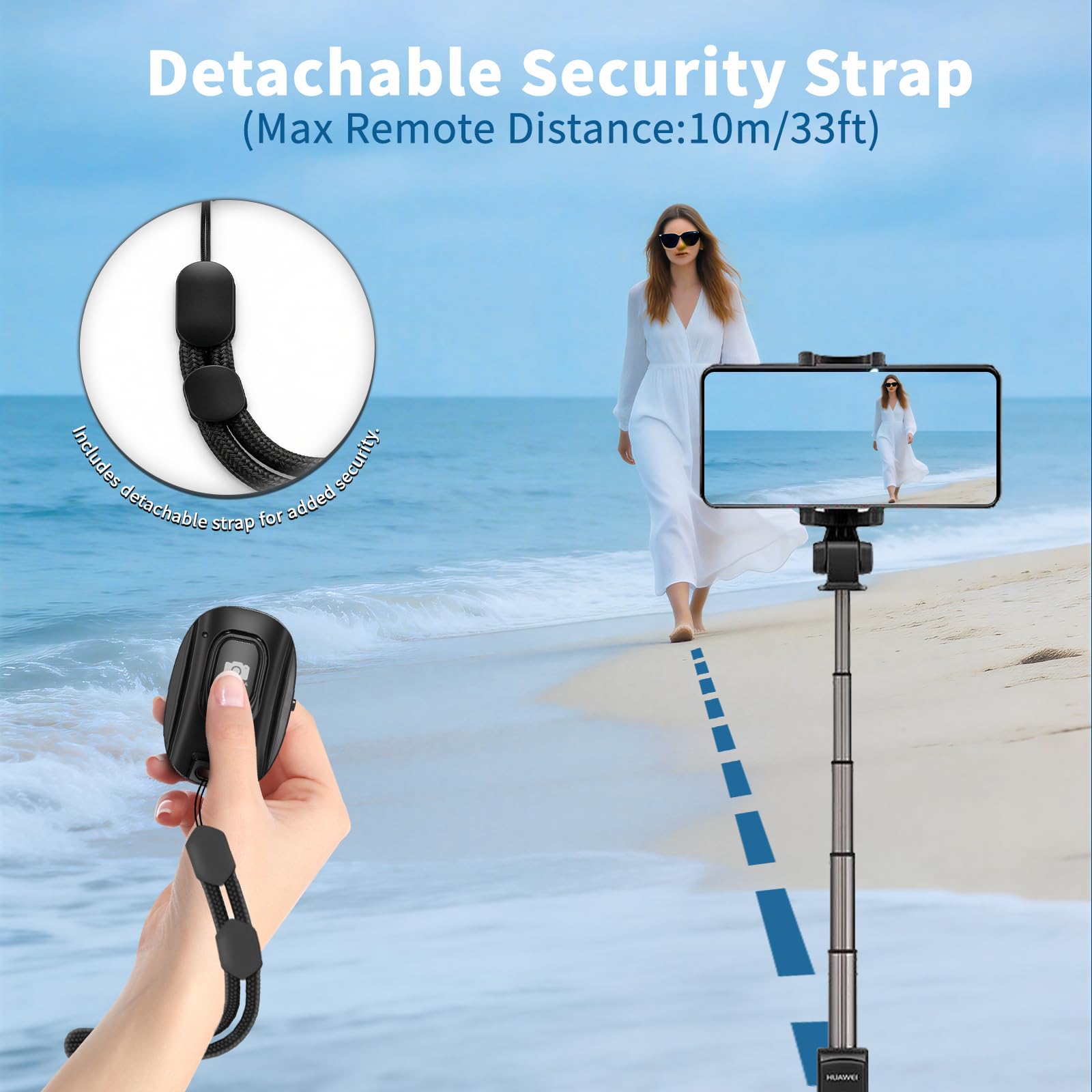 Mairan Paquete de 2 disparadores remotos inalámbricos recargables para iPhone y teléfonos inteligentes Android, control remoto Bluetooth, botón selfie para fotos y videos, cable de carga y correa de
