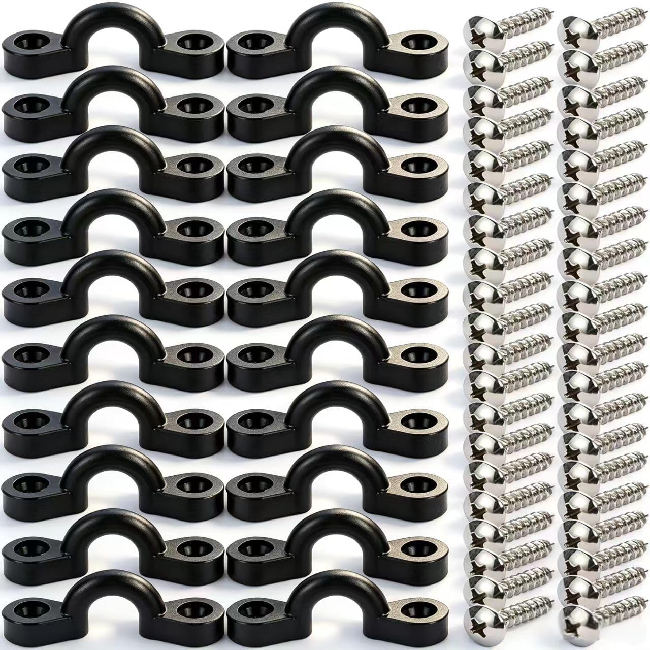 Kayak Pad Eye Kit, 10PCS Nylon Bungee Deck Loops Tie Down Pad Eye with 20 Screws for Boat Kayak Deck Rigging Kit