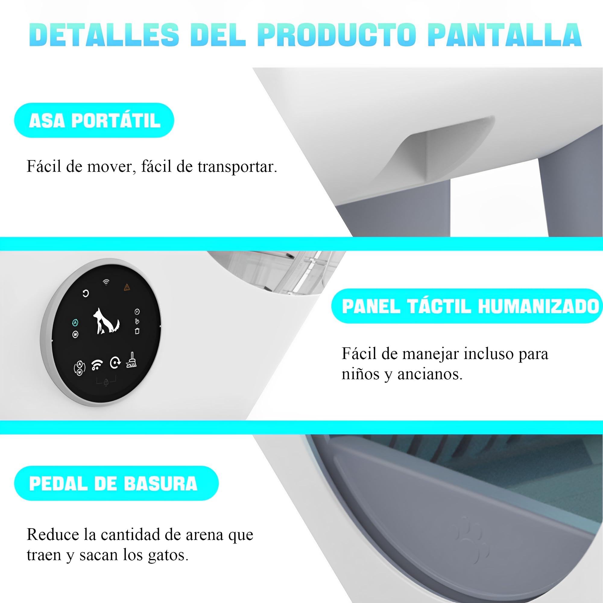 Caja de Arena para Gatos Autolimpiable, 89L Arenero Gato Grande XXL con Detector de Infrarrojos y Sensores de Peso, Control de Aplicaciones Diseño de Ahorro de Espacio Arenero Cerrado para Gatos (C)