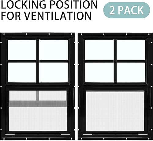 Miniatura 22 de Tandefio Paquete de 2 ventanas de cobertizo blanco de 14 x 21 pulgadas para gallinero con vidrio templado y pantalla para el hogar con deslizador