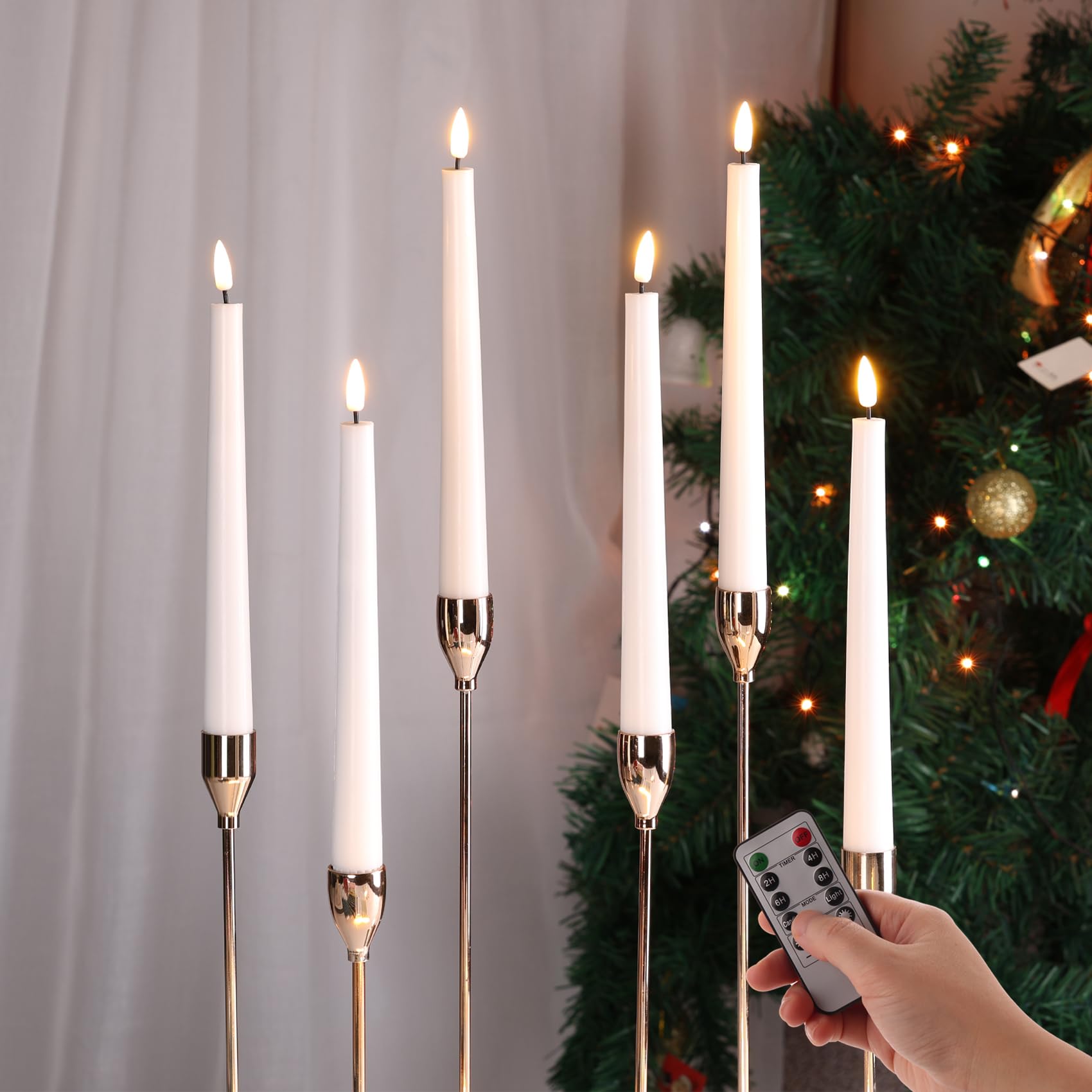 ONEIHOMM Ivory Flameless Taper Candles - 6.5 Inch Real Wax With Timer, Flickering LED Candles For Christmas & Halloween Decor