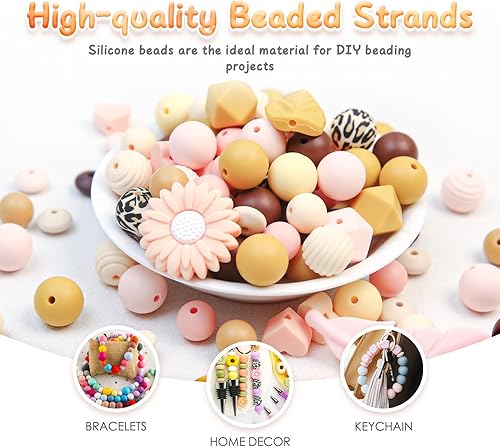 Miniatura 3 de 120 cuentas de silicona a granel, colores otoñales emparejados con cuentas de silicona ricas y cuentas focales de silicona, libera la creatividad