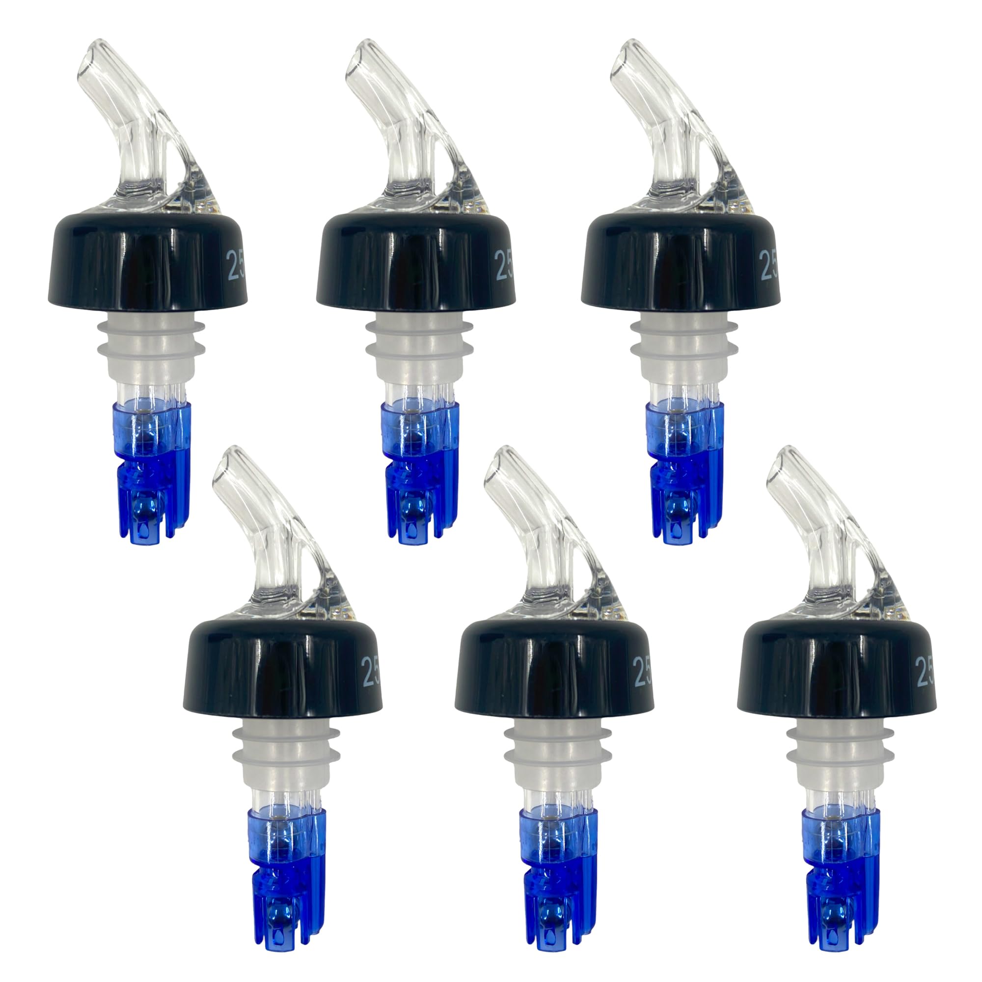Chabrias Ltd Clear/ Blue 25Ml 6 Pack /Blue Measured Liquor Bottle Pourers Uk Made – Quick Shot Spouts For Spirits, Wine, Cocktails, Bar Spirit Pourer