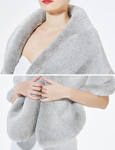 Miniatura 6 de BEAUTELICATE Chal de piel sintética para mujer, estolas de boda de invierno para fiesta de noche nupcial