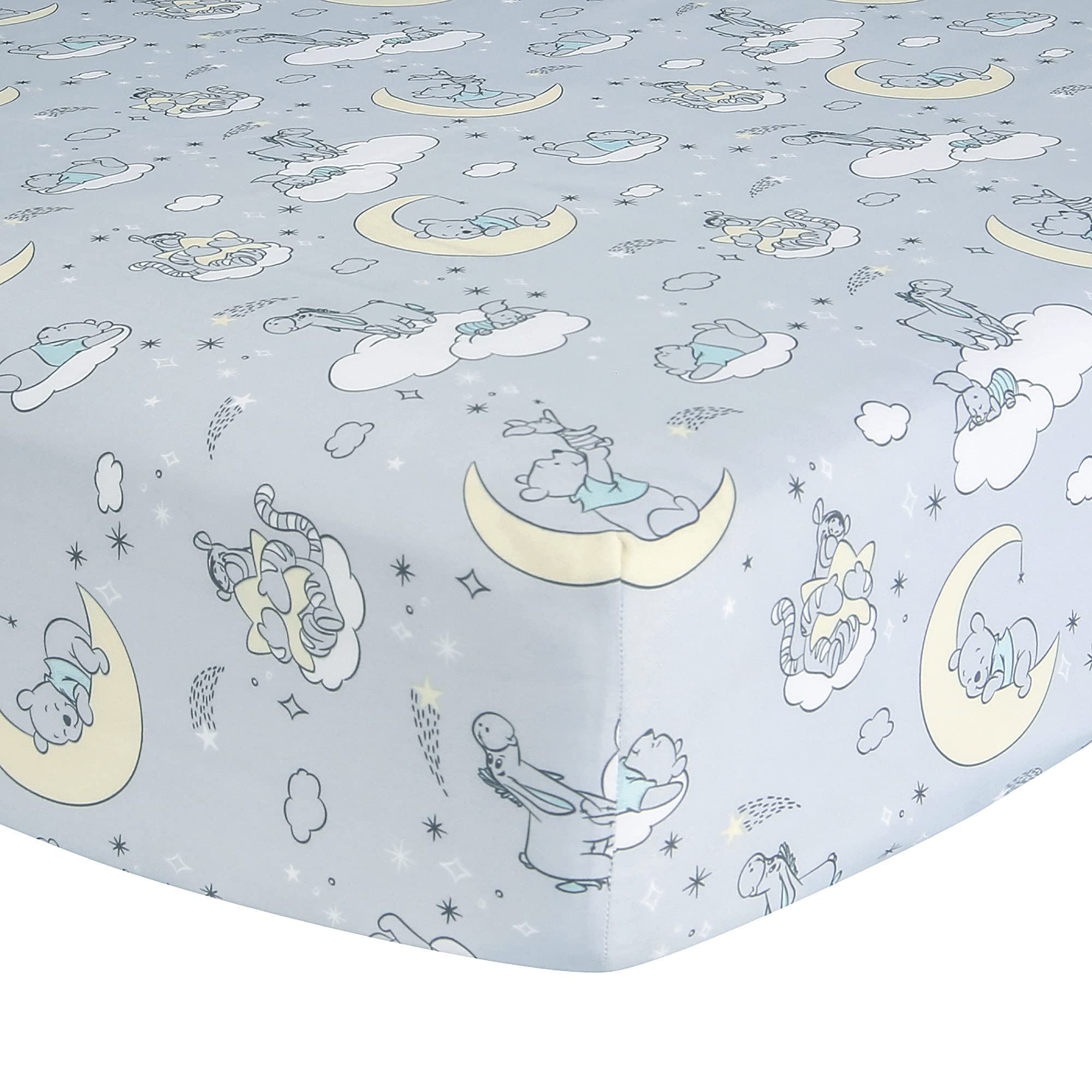 Lambs & Ivy Disney Baby Cozy Friends Kubuś Puchatek szare dopasowane prześcieradło do łóżeczka dziecięcego