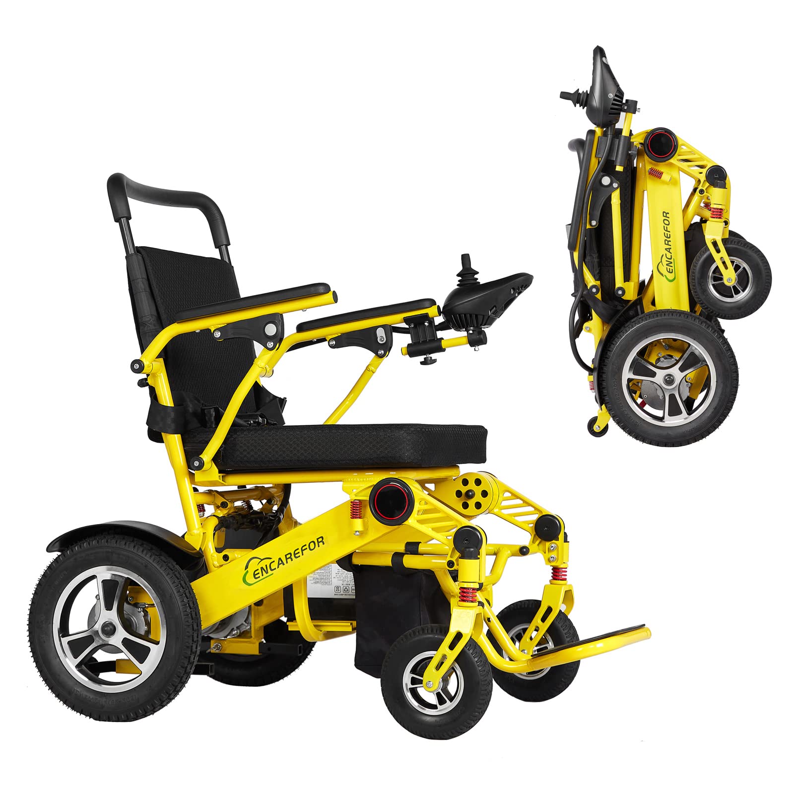 Range 24Mile Extended 20'' Seat Folding Electric Wheelchair for Adults, Lightweight Foldable 500W Powered Wheelchairs, Portable Folding Carry Wheelchairs, Airline Approved (Yellow)