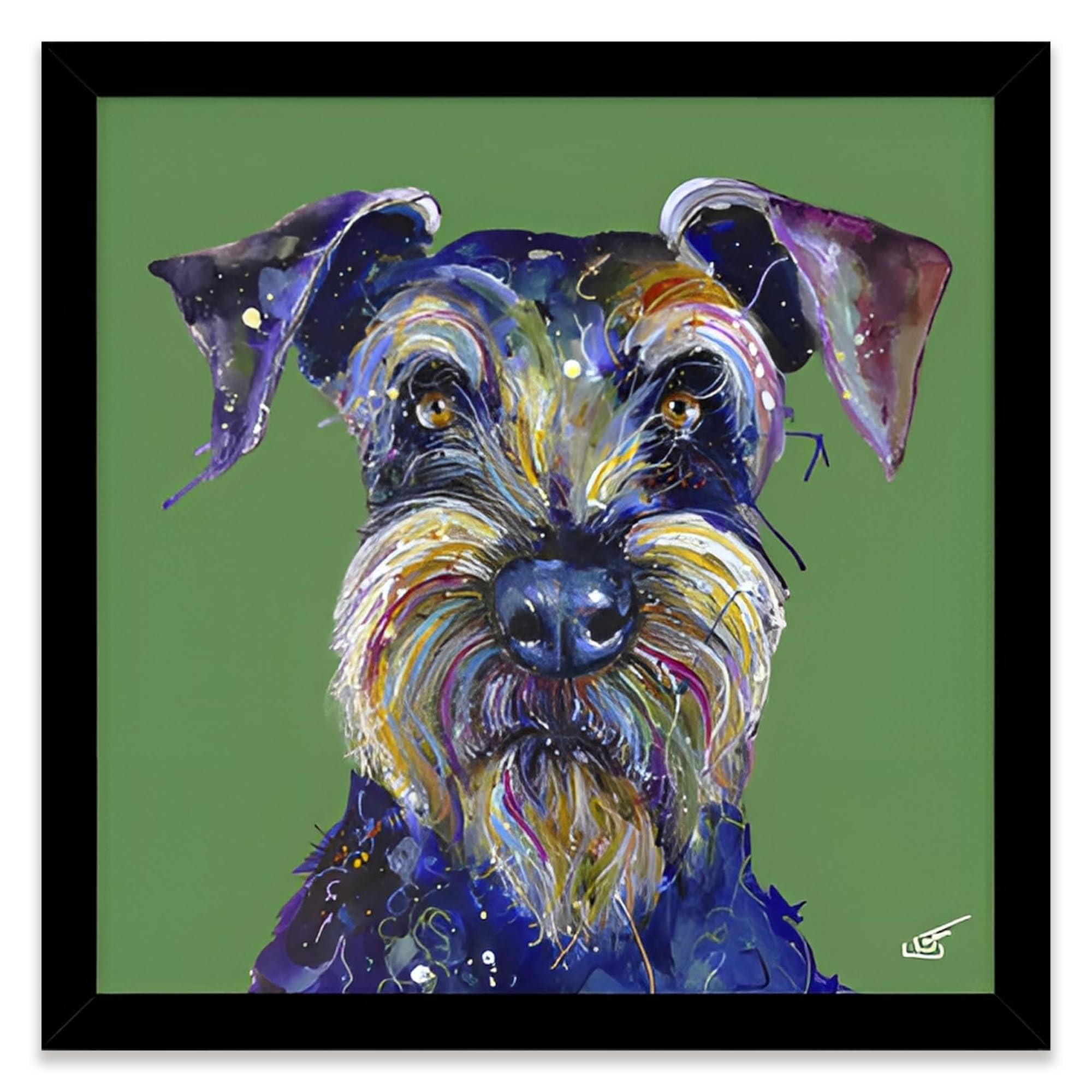 Artko Schnauzer Dog Framed Print Wall Art - 'Professor Schnauzer' by Louise Luton - Animal Themed Artwork - Ready to Hang Home Décor - 43.5cm x 43.5cm