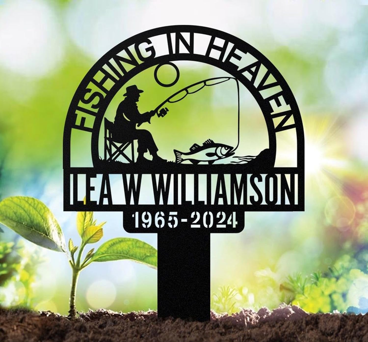 Fishing Heaven Memorial Metal Stake, Fisherman Sympathy Sign, Grave Marker, Custom Remembrance Fishermen (Fishing in Heaven Memorial Stake)