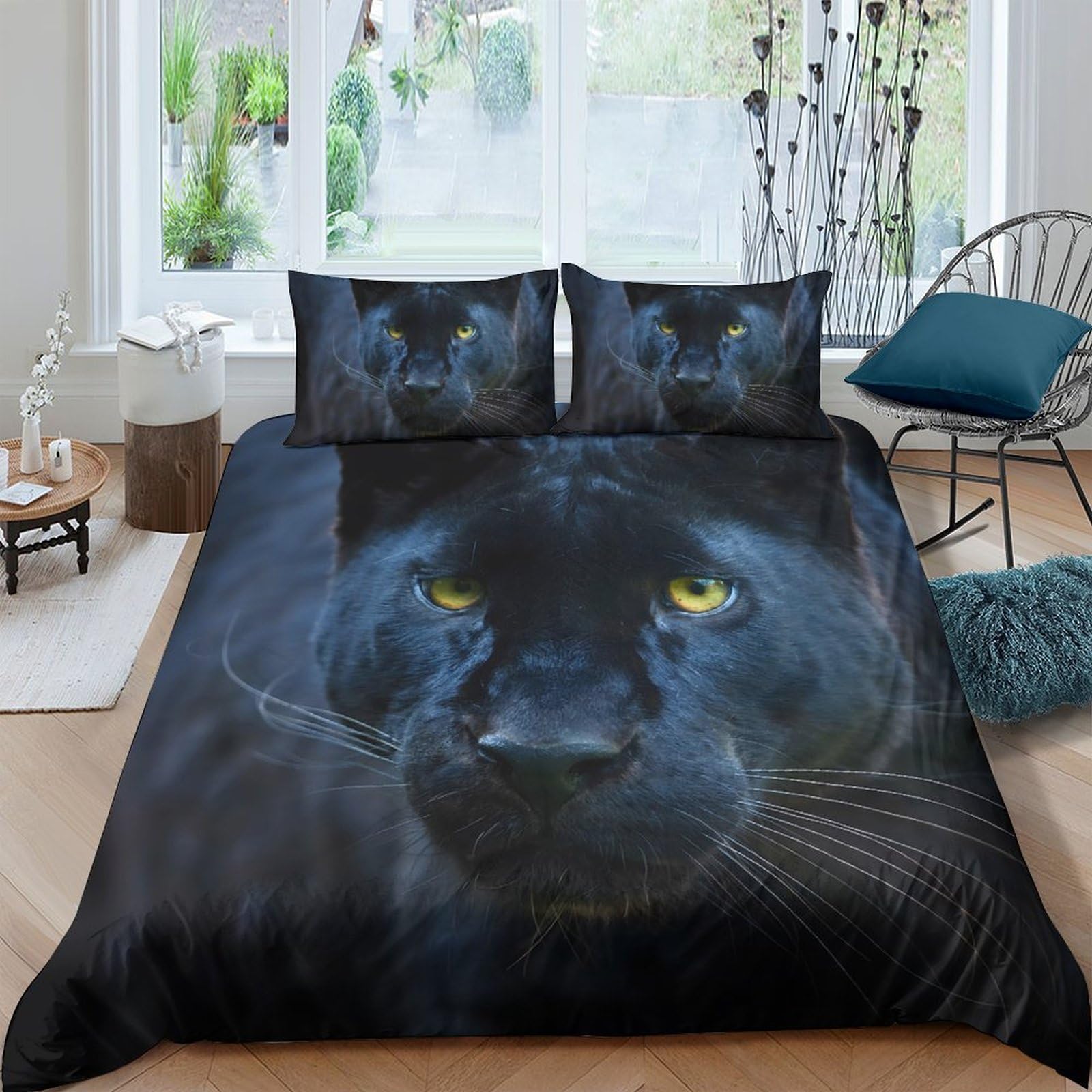 Ctjqhvkz Style-1 3D Printed Black Panther Fitted Sheet Microfiber Soft Breathable Wild Cat Bed Cover For Bedroom Dorm Mattress Decor Single（135X200cm）