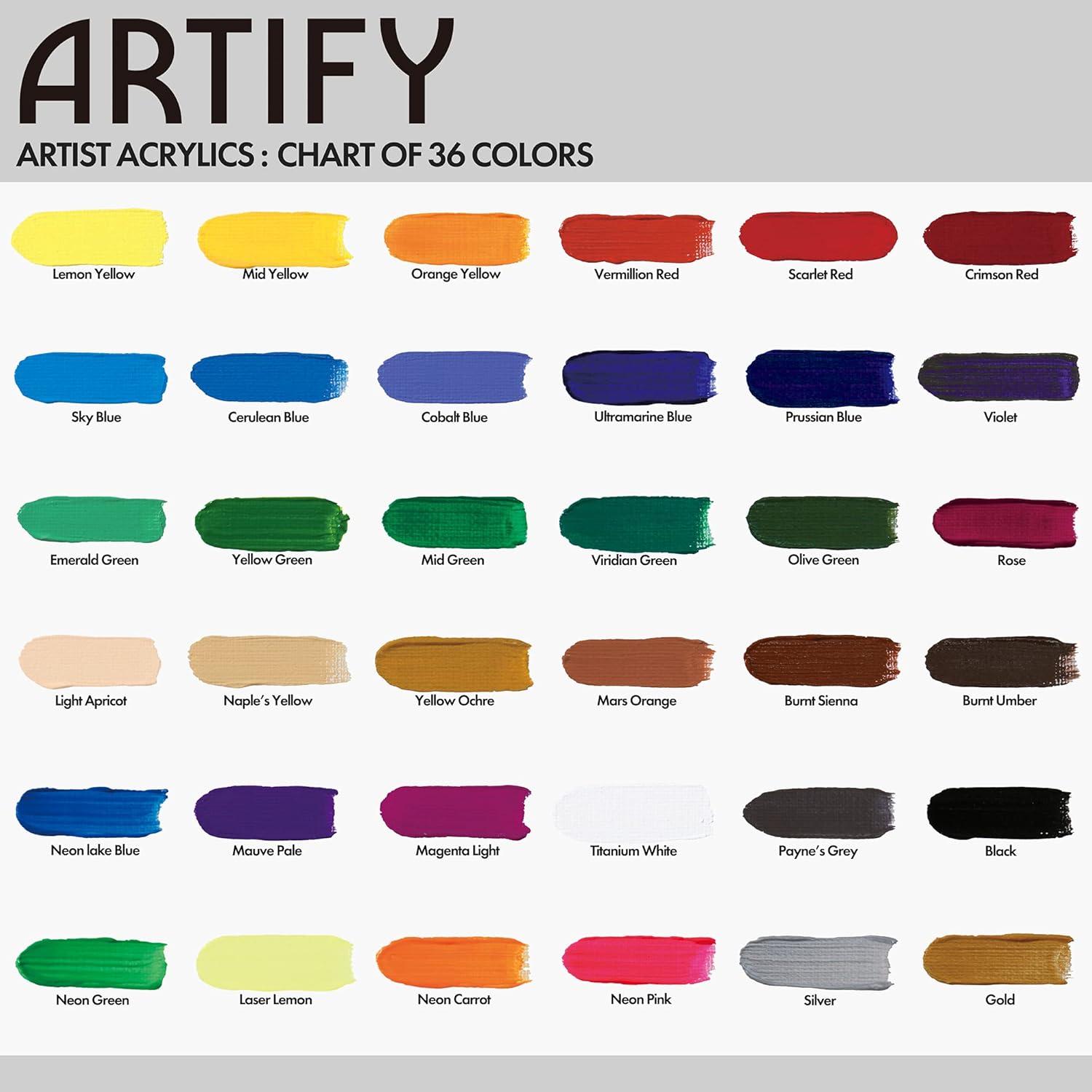 ARTIFY Acrylic Paint, Set Of 36 Color (1.29 oz, 38ml) with a storage box, Rich Pigments, Non Fading, Non Toxic Paints for Artist, Hobby Painters & Kids, Art Supplies for Canvas Painting