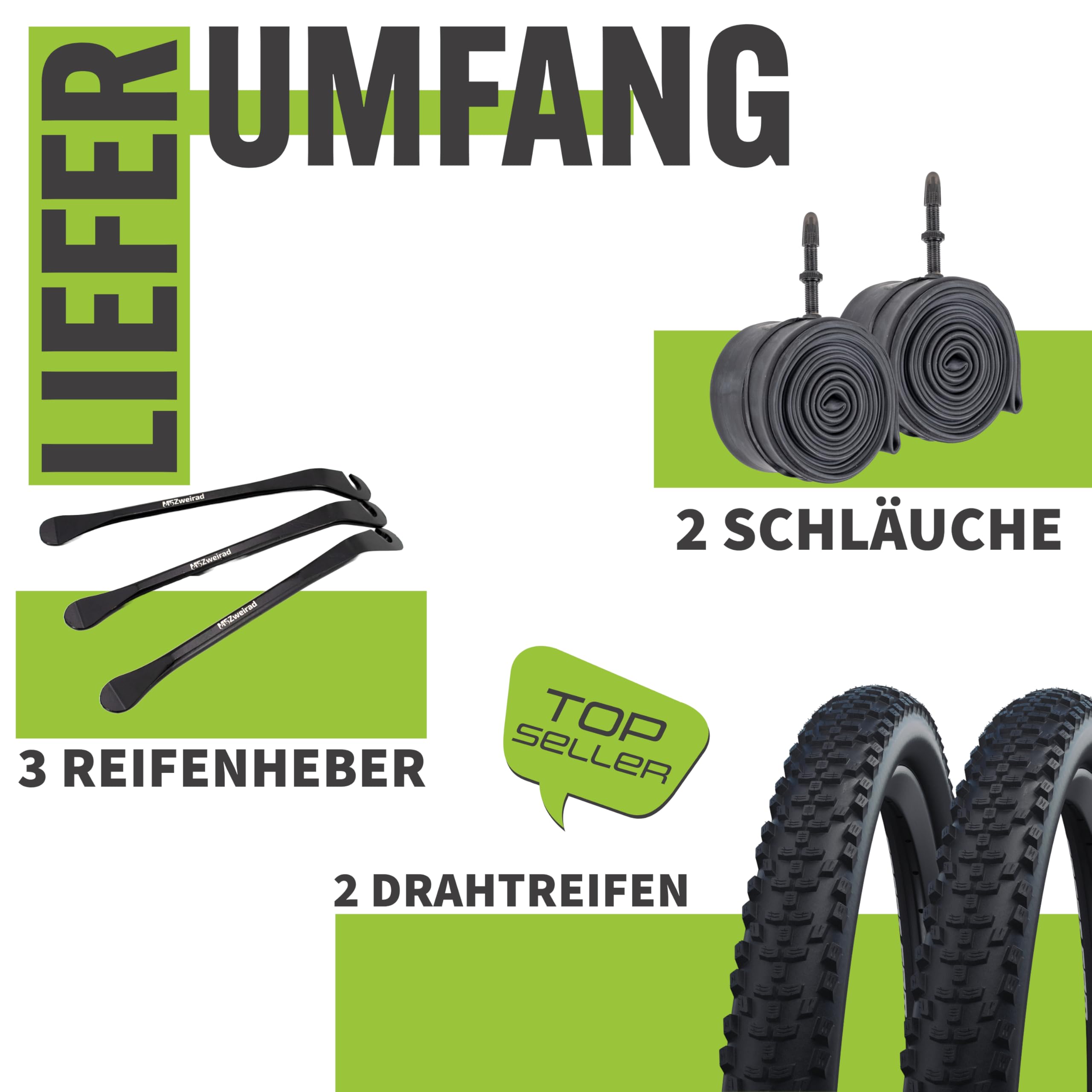 2er Set Schwalbe Fahrradreifen Smart Sam K-Guard HS624, 26 Zoll x 2.10 Zoll (54-559), auswählbar mit Schläuchen AV/DV/SV/Ohne + 3 MSZweirad Reifenheber