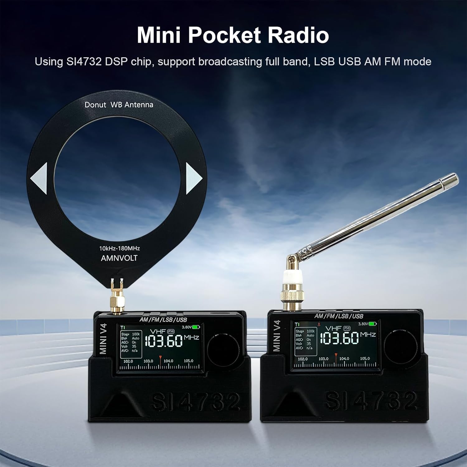 AMNVOLT V4 ATS MINI Pocket Radio, 1.9inch IPS Screen LSB USB Transistor Radio, Type-C Rechargeable Portable Radio for Walking Hiking Camping Outdoor