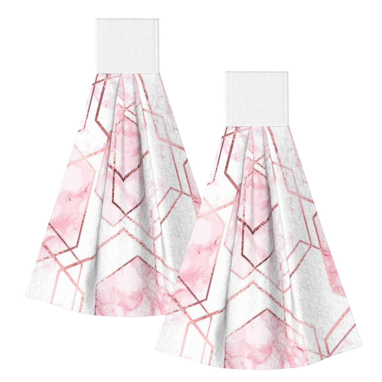 DOPKLNA Seamless Geometric Pattern With Gold Glitter Lines And Rose Marble, 2 Pcs Hanging Coral Fiber Hand Towels for Bathroom, Absorbent Kitchen Towels