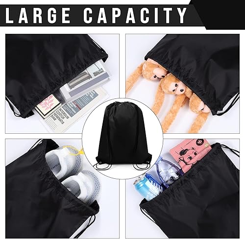 Miniatura 4 de 100 bolsas de cordón con cordón a granel, bolsas de almacenamiento para deportes, gimnasio, viajes, Negro, 16.5 inches in length and 13.4 inches in