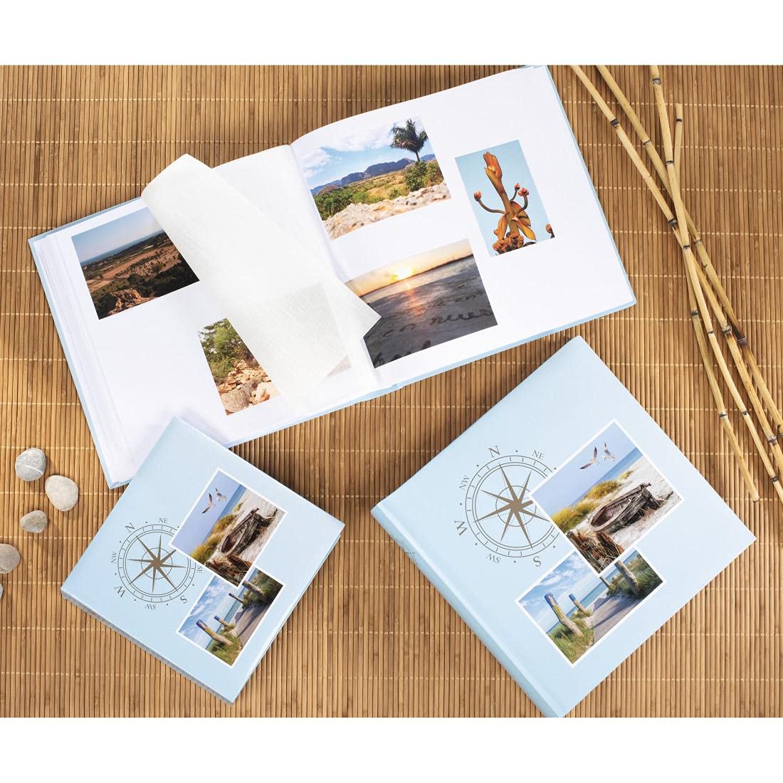 Hama Książkowy album fotograficzny Jumbo Compass (na wklejki, białe przekładki, 100 stron, maks. 400 zdjęć 10x15cm, z motywem kompasu) Błękitny