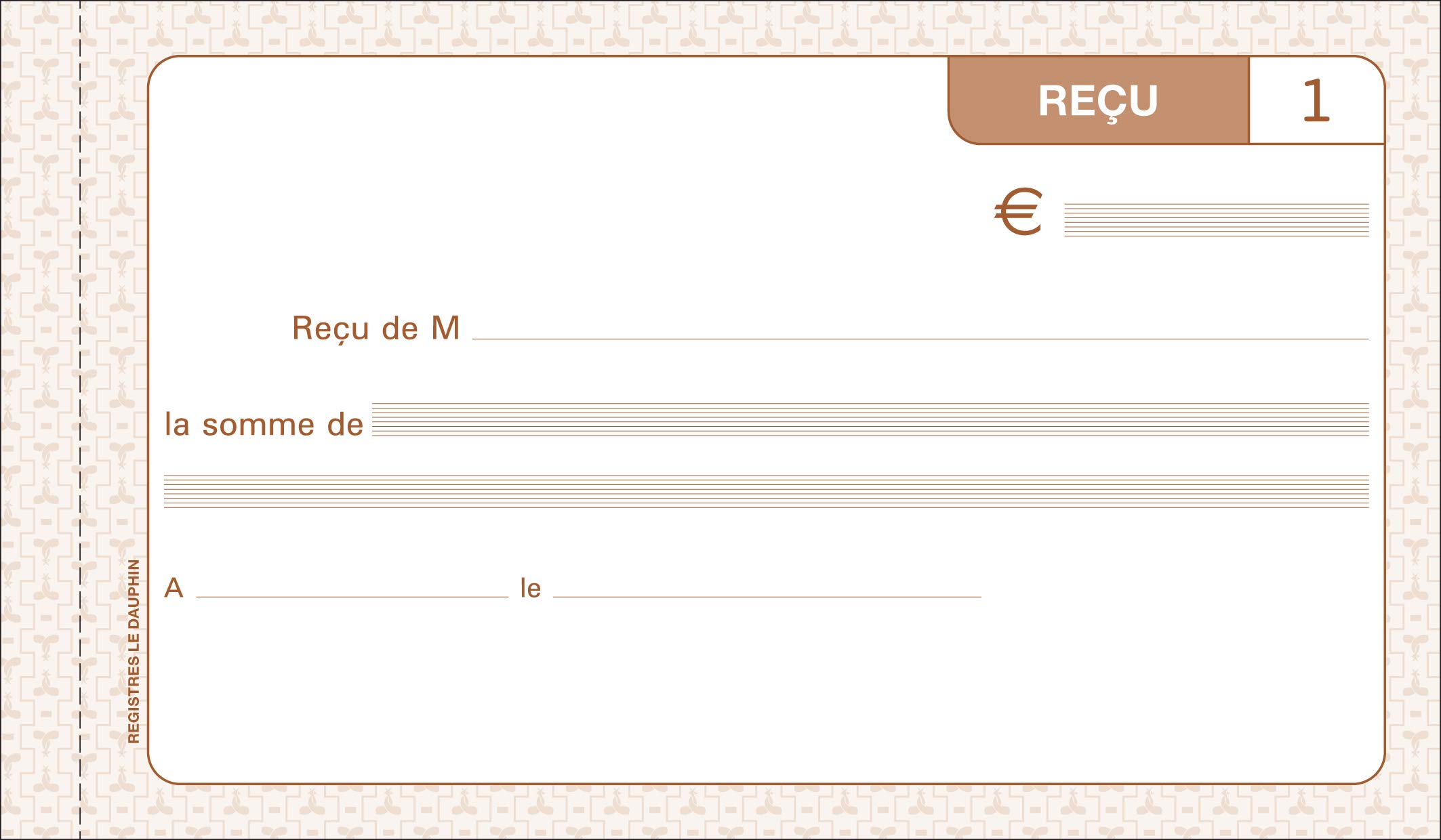 Le Dauphin - Réf. 1202D - Lot de 10 carnets REÇUS - papier autocopiant - duplicata (1 original et 1 copie) - 50 feuillets - format 10,5 x 18 cm - couverture vernie