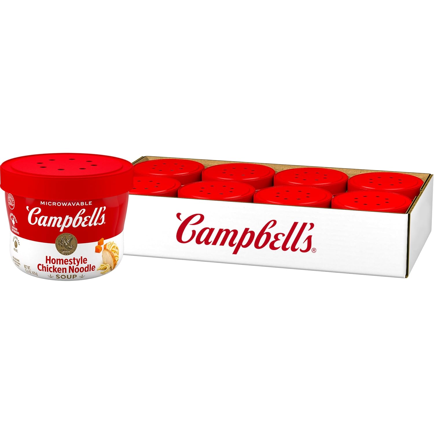 Campbell's Homestyle Chicken Noodle Soup Microwavable Bowls, 15.4oz Case of 8 - Classic Comfort On the Go
