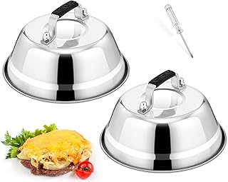 HaSteeL 6.5In Cheese Melting Dome, Stainless Steel Small Round Basting Steaming Cover, Heavy Duty Griddle Grill Accessories for Kitchen Cooking Flat Top BBQ Indoor & Outdoor, Dishwasher Safe - 4 Packs