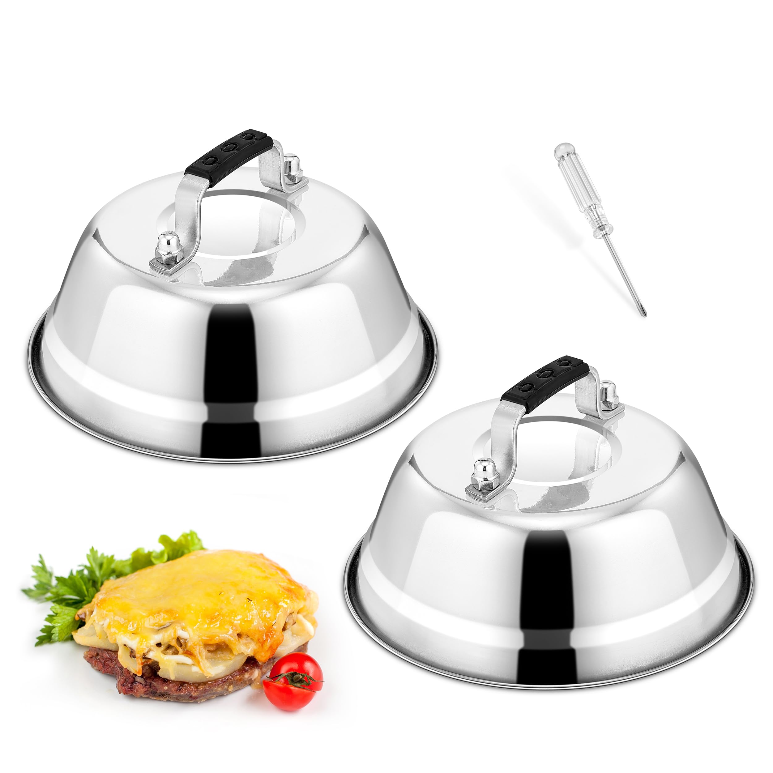 6.5In Cheese Melting Dome, Stainless Steel Small Round Basting Steaming Cover, Heavy Duty Griddle Grill Accessories for Kitchen Cooking Flat Top BBQ Indoor & Outdoor, Dishwasher Safe - 4 Packs