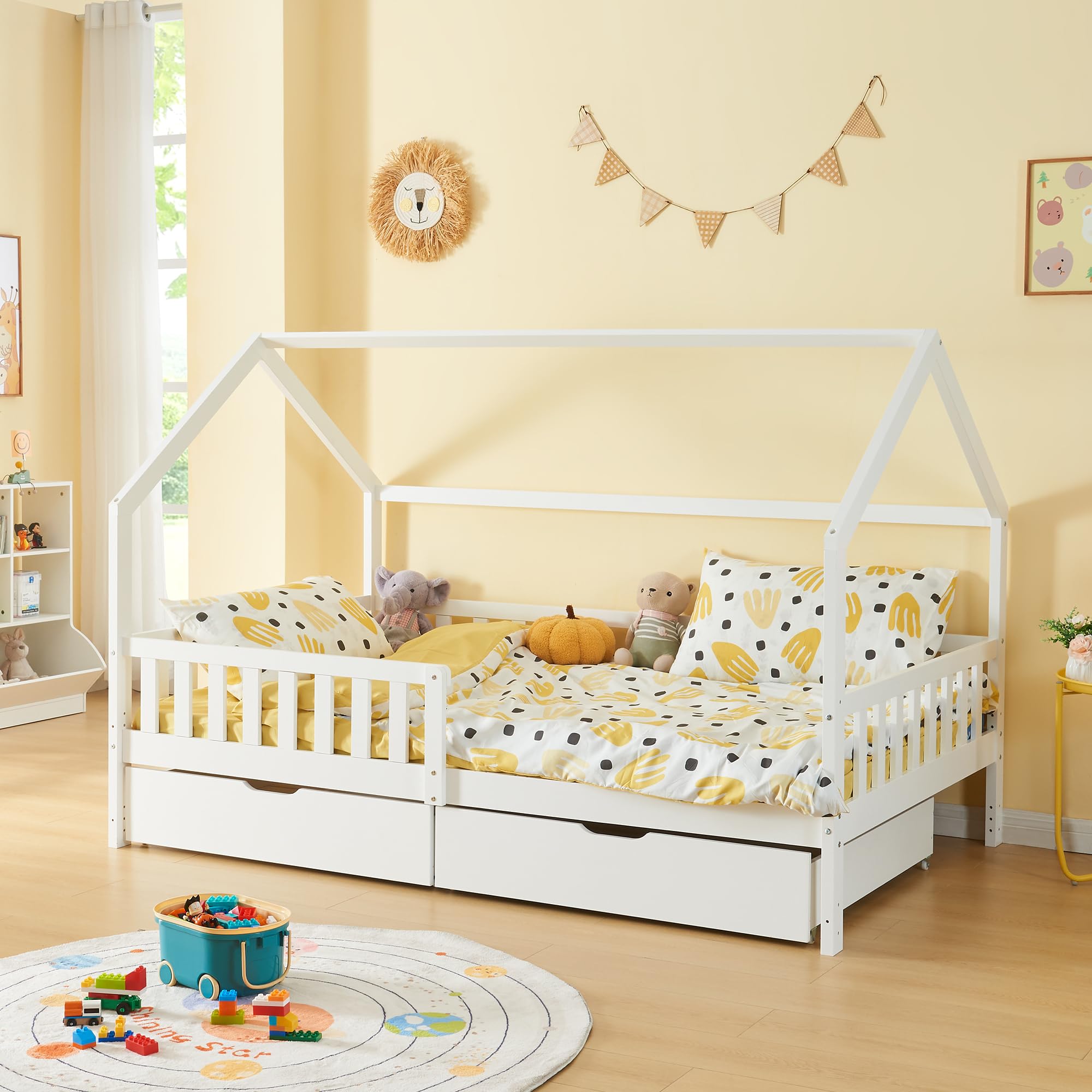 [en.casa] Set di 2 Cassetti Sottoletto Contenitori a 4 Rotelle Cassetti Biancheria da Letto Cassettoni da Stoccaggio Salvaspazio 97,5 x 92 x 22 cm Bianco