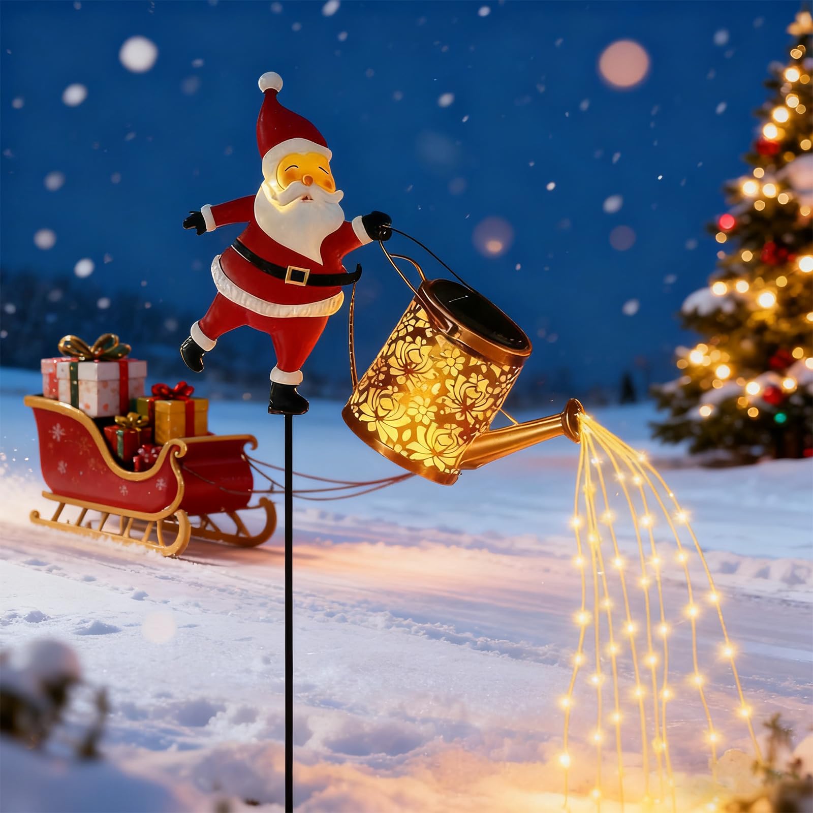 TASBER Christmas Santa Solar Kettle Lights Garden Lawn Decorative Lights, Santa Kettle Ground Lamp Solar LED Night Light, for Outdoor Patio Path Walkway Decoration, Unique Xmas Gifts (Warm White)