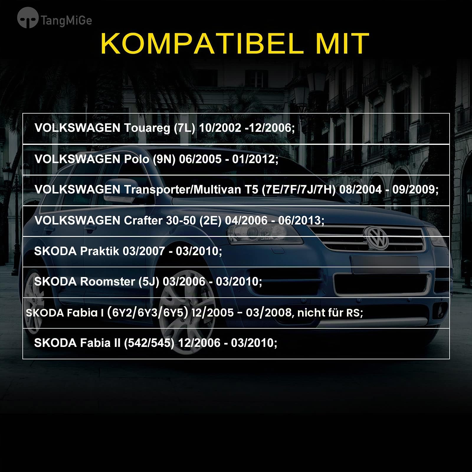 TangMiGe Nebelscheinwerfer Kompatibel mit Volkswagen VW Transporter Multivan T5 (7E 7F 7J 7H), Touareg 7L, Polo 9N, Crafter 30-50 2E; Skoda Praktik, Roomster 5J, Fabia I II 1 2 (6Y2 6Y3 6Y5 542 545)