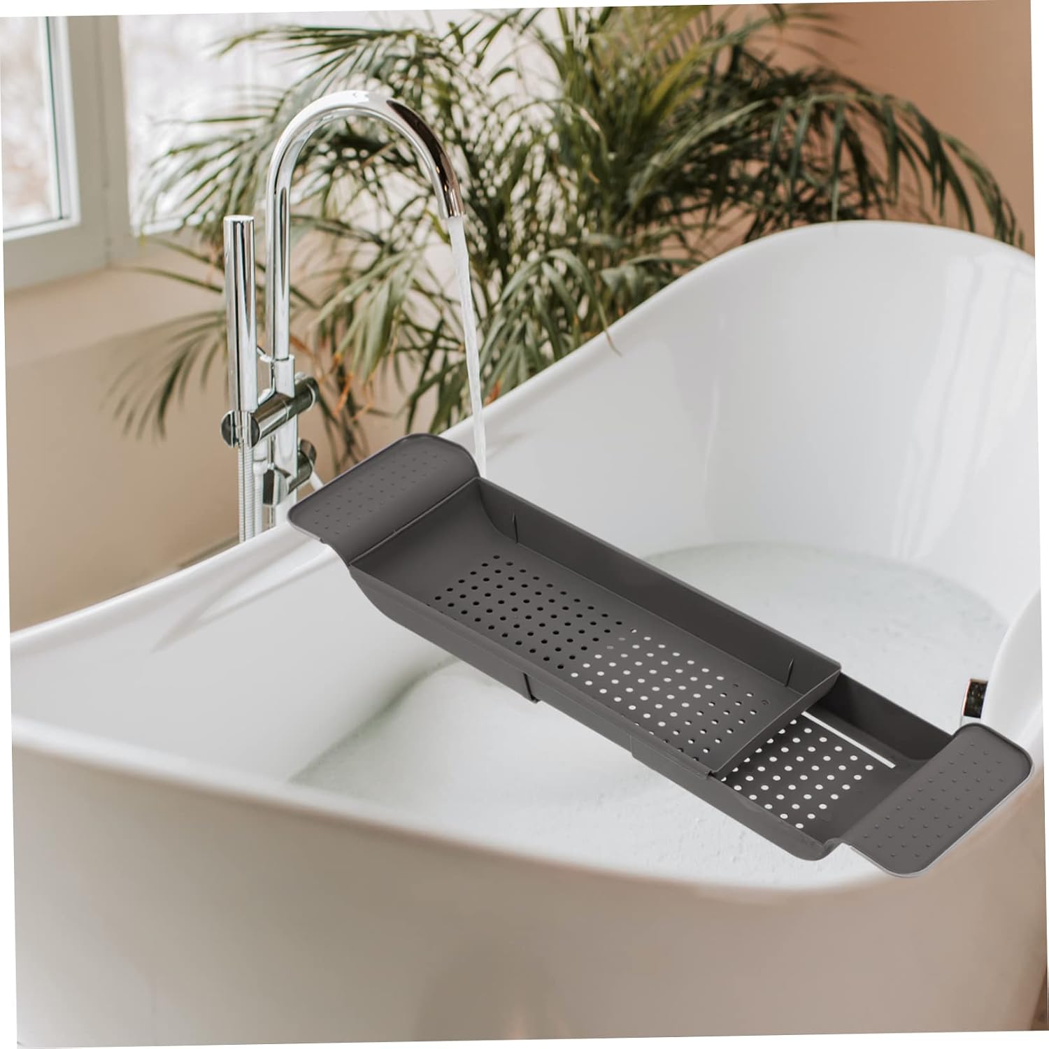 ABOOFAN Drain Rack Tray Bath Tub Shelf Bathtub Storage Rack Bathroom Bath Tub Tray Expandable Storage Shelf Bathtub Ledge Pp Grey