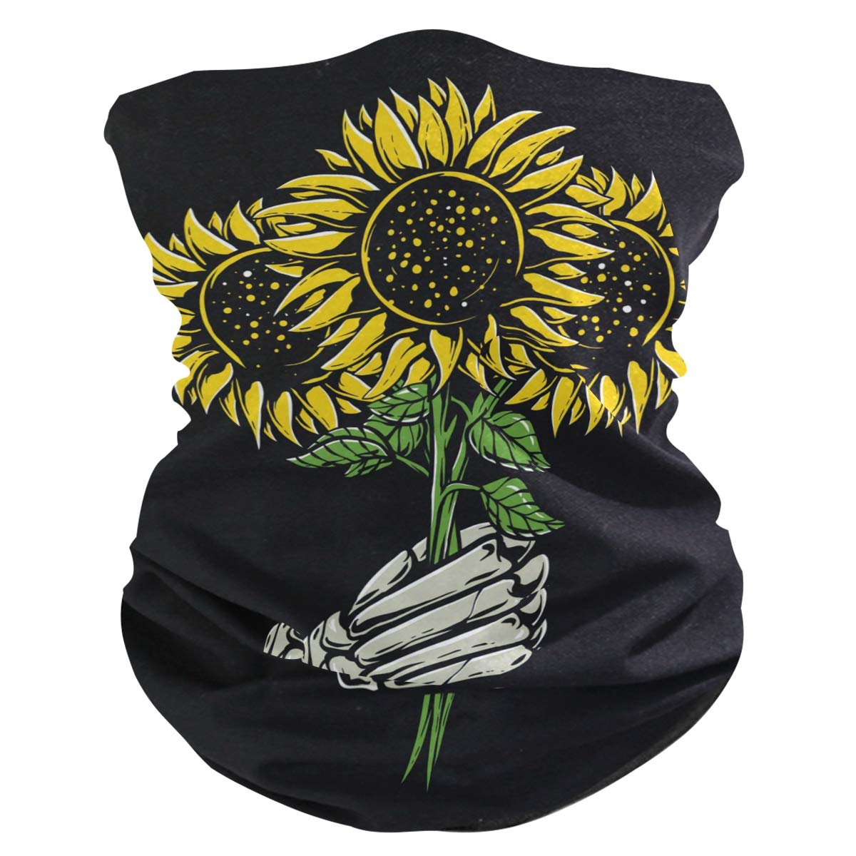 MOYYO Skeletons Hands Holding Sunflower Face Sun Dust Mask Bandanas Seamless Elastic Head Wrap Neck Gaiter Magic Scarf Headband for Festivals Running Cycling Indoor Outdoor Sport