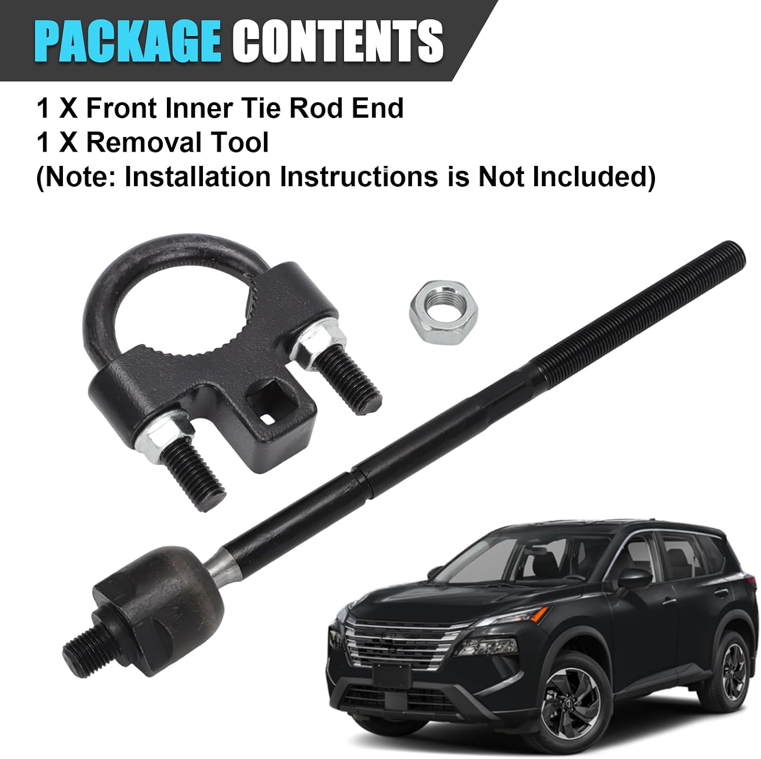 Front Inner Tie Rod End + Removal Tool Kit for 2021 2022 2023 2024 2025 Nissan Rogue (S/SL/SV, Not Sport) - Complete Steering Repair Set with U-Shaped Removal Tool for Easy Installation