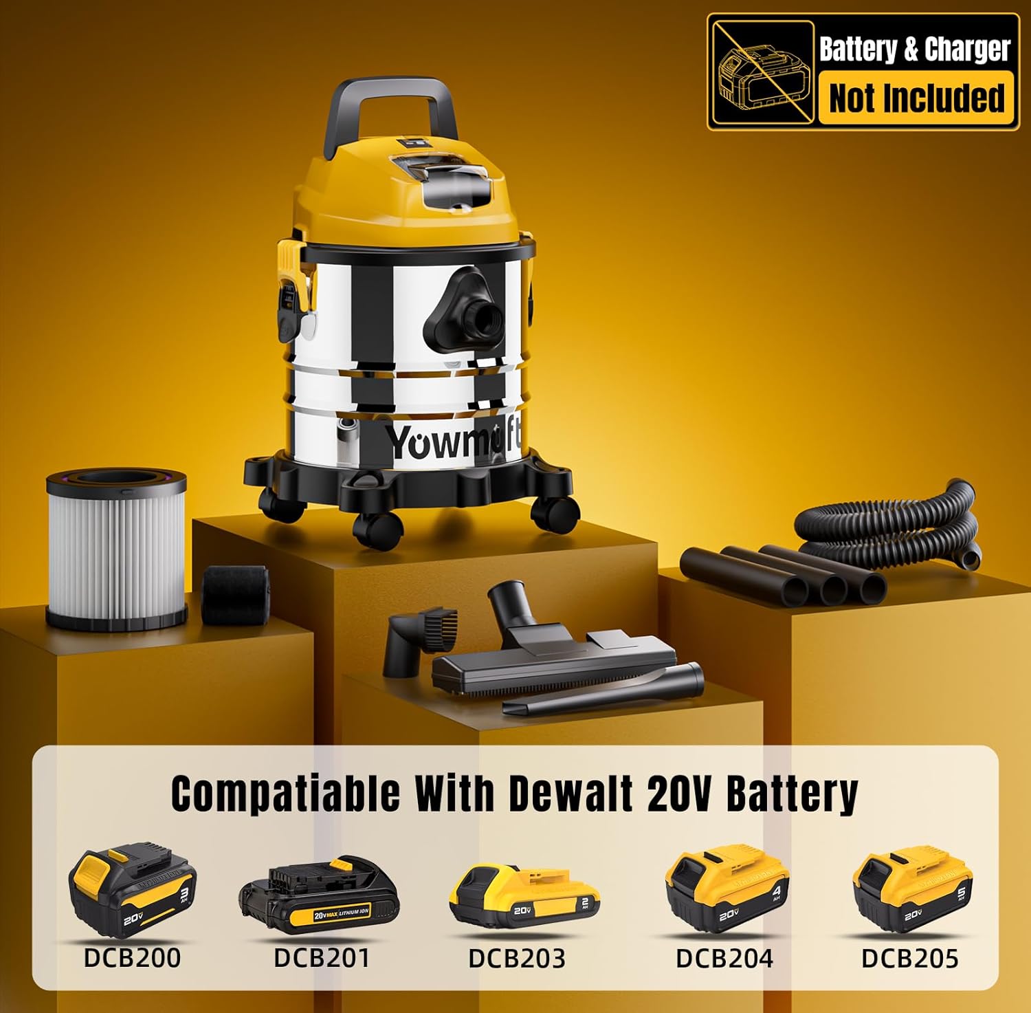 4 Gallon Cordless Shop Vac Compatible with Dewalt 20V Battery, Cordless Shop Vacuum Wet and Dry with 16 Kpa Strong Suction & Blower, Battery Powered Shop Vac for Car, Home and Garage (Tool Only)
