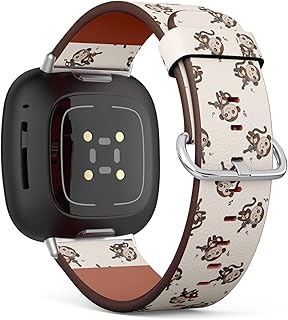 CJBROES Replacement Leather Watch Band, Compatible with Fitbit Versa 3 and Fitbit Sense of Wristband Bracelet Accessory - Animal Playing Instrument Cartoon
