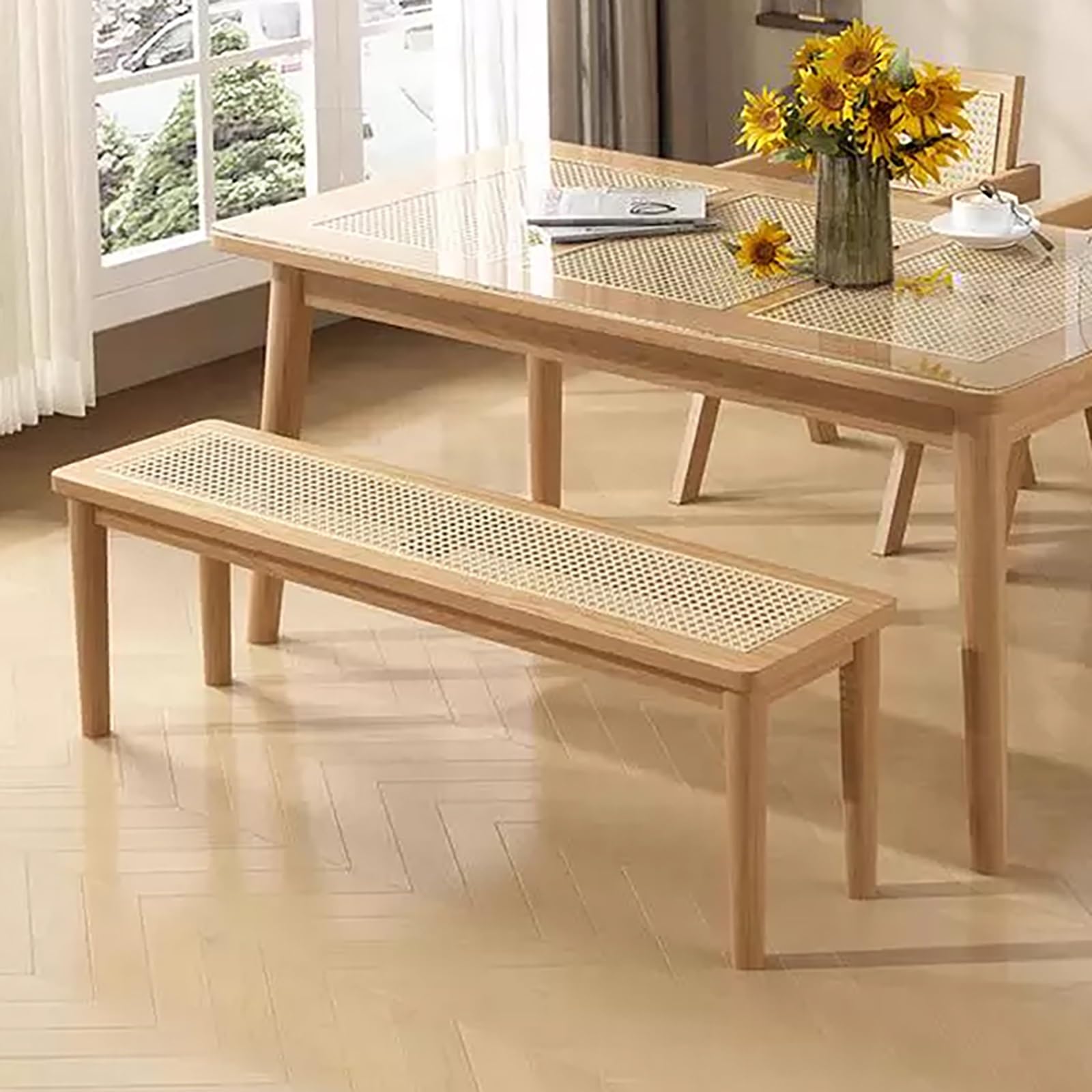 Banco de Entrada de Madera de Ratán Banco de Comedor Madera de 2 Plazas para Dormitorio Entrada Comedor.(Original Wood,80x30x45cm)
