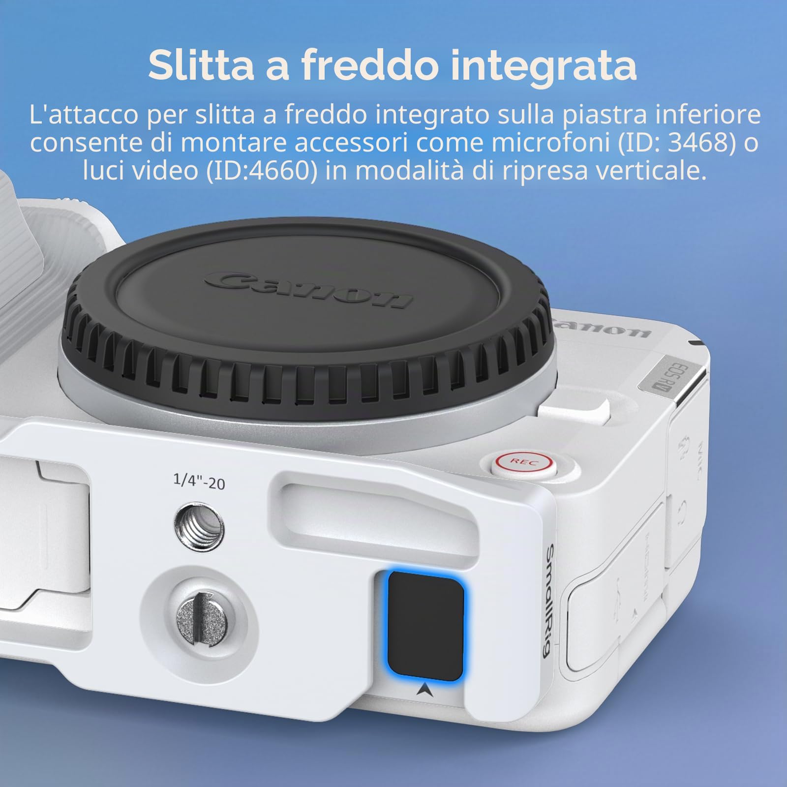 SMALLRIG Impugnatura R50 V a forma di L per Canon R50V con piastra a sgancio rapido per Arca, impugnatura laterale leggera a coste, supporto per scarpa fredda, fori filettati da 1/4"-20, supporto per