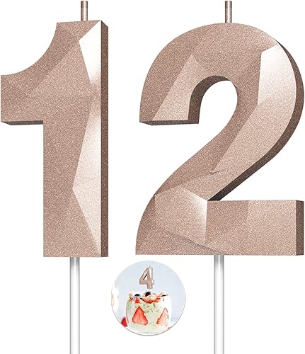 Miniatura 124 de Velas de cumpleaños con número (4 velas rojas) 3D con forma de diamante número Happy Birthday Cake Velas para fiesta de cumpleaños, boda, decoración