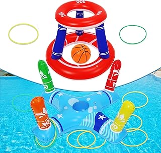 FunsLane Inflatable Pool Toys Games Set,Floating Swimming Basketball Hoop & Inflatable Pool Ring Toss Game for Kids Adults...